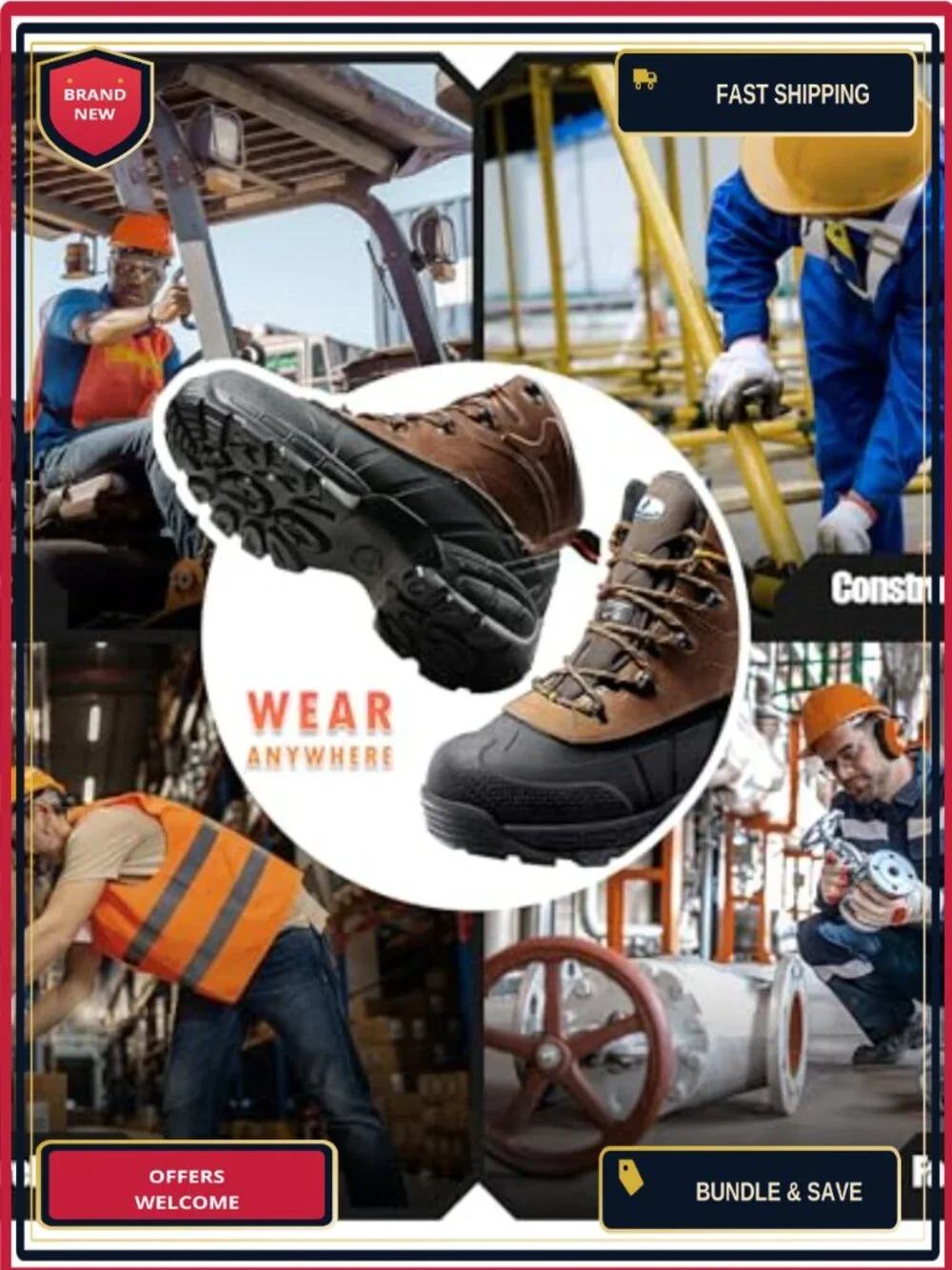Waterproof Work Boots Composite Toe Non Slip Leather Construction Puncture